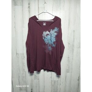 Venezia Long Sleeve Hooded Tee Shirt Burgundy 22/24 NWT